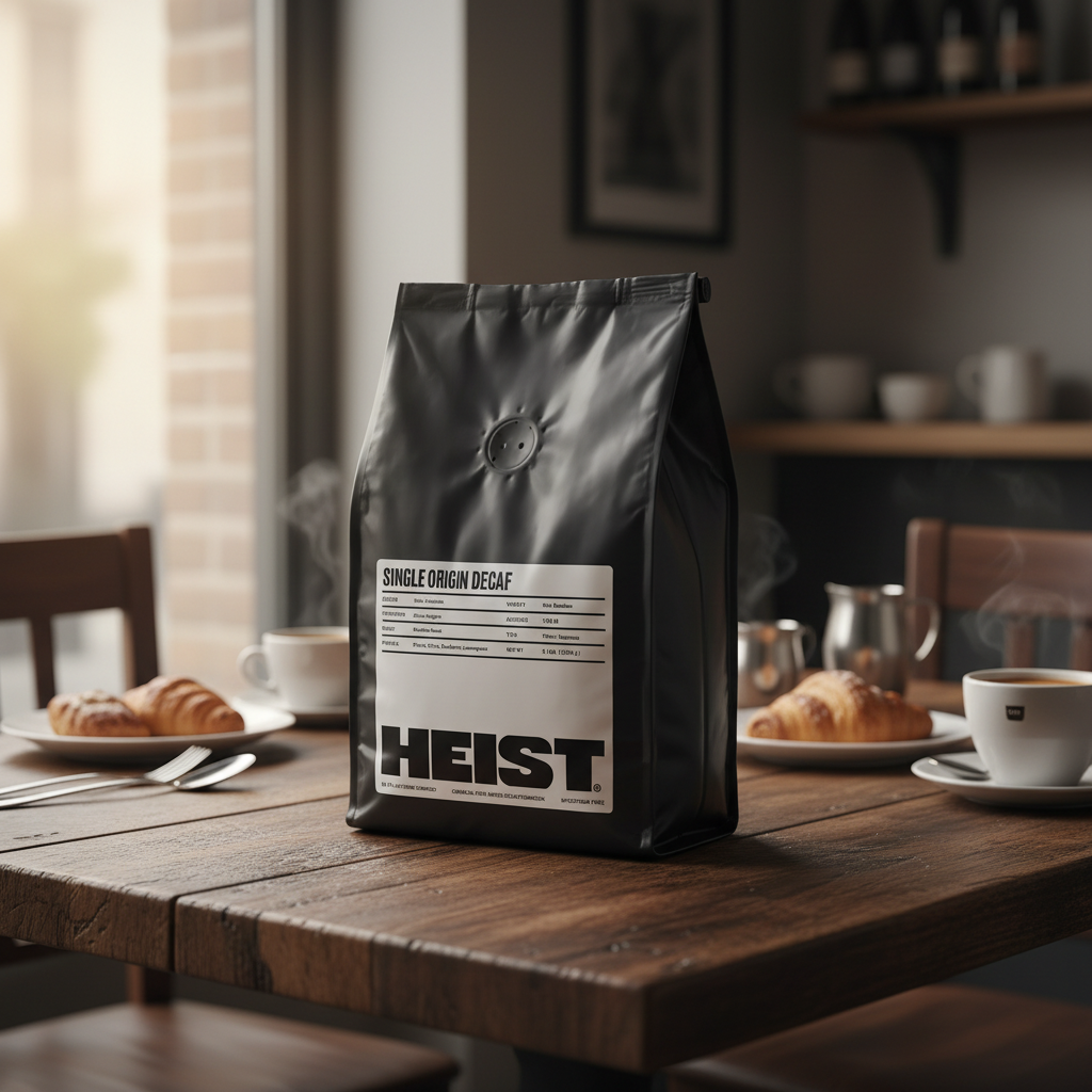 Heist Decaf in restaurant
